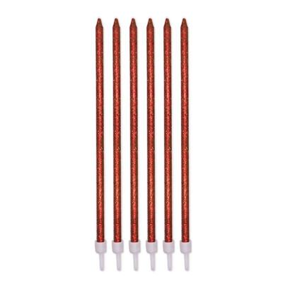 CANDELINE MATITE GLITTER ROSSE + SUPPORTO 12 PZ 15 CM