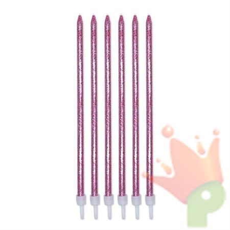 CANDELINE MATITE GLITTER ROSA+SUPPORTO 12 PZ 15 CM