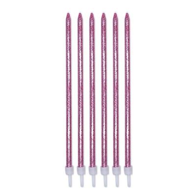 CANDELINE MATITE GLITTER ROSA+SUPPORTO 12 PZ 15 CM