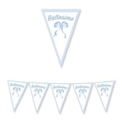 FESTONE BANDIERINE BATTESIMO CELESTE 3 MT IN CARTONCINO