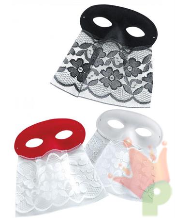 MASCHERA DOMINO SCAMOSCIATA CON BAUTTA IN PIZZO COLORE ASSORTITO