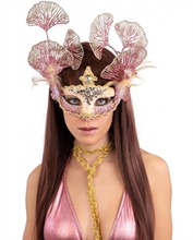 MASCHERA VENEZIANA VELLUTINO GLITTER ROSA E DECORAZIONI FLOREALI