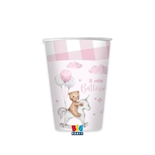 BICCHIERI BATTESIMO TEDDY BEAR ROSA 200 CC 8 PZ