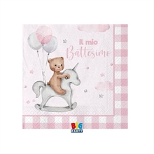 TOVAGLIOLI BATTESIMO TEDDY BEAR ROSA 25X25 CM 20 PZ