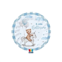 PIATTI BATTESIMO TEDDY BEAR CELESTE 8 PZ 20 CM