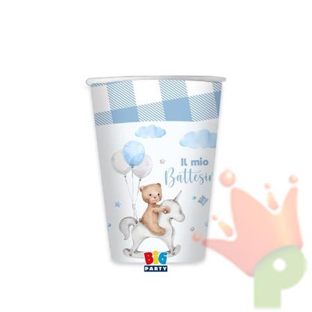BICCHIERI BATTESIMO TEDDY BEAR CELESTE 8 PZ 200 CC