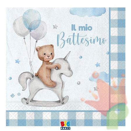 TOVAGLIOLI BATTESIMO TEDDY BEAR CELESTE 20 PZ 33X33 CM