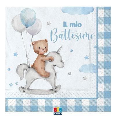 TOVAGLIOLI BATTESIMO TEDDY BEAR CELESTE 20 PZ 33X33 CM