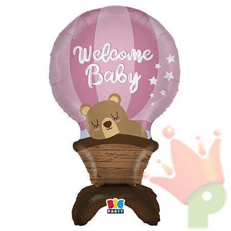 PALLONCINO NASCITA ROSA CON BASE WELCOME BABY GIRL 63X95 CM
