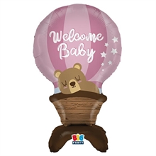 PALLONCINO NASCITA ROSA CON BASE WELCOME BABY GIRL 63X95 CM