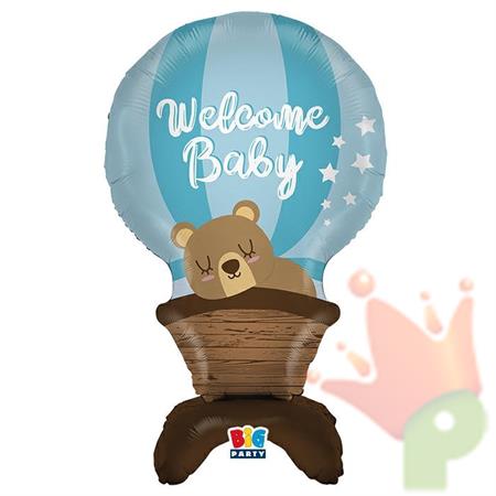 PALLONCINO NASCITA CELESTE CON BASE WELCOME BABY BOY 63X95 CM