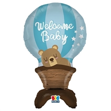 PALLONCINO NASCITA CELESTE CON BASE WELCOME BABY BOY 63X95 CM