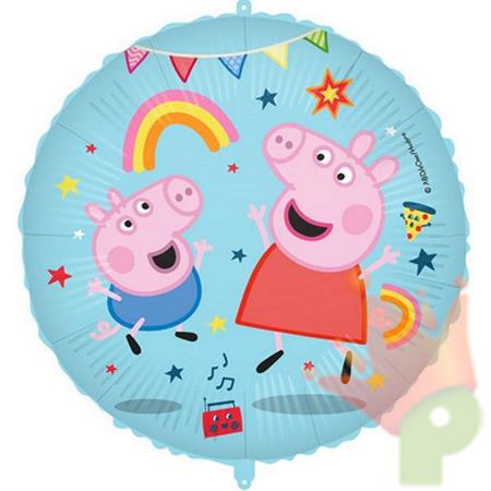 PALLONCINO MYLAR PEPPA PIG E GEORGE 45 CM CON NASTRINO E PESETTO
