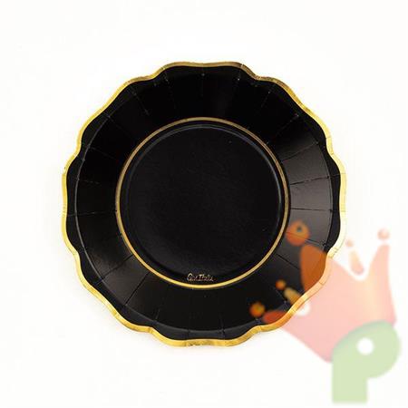 PIATTI IN CARTONCINO NERO BORDO ORO 21 CM 8 PZ