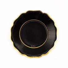 PIATTI IN CARTONCINO NERO BORDO ORO 21 CM 8 PZ