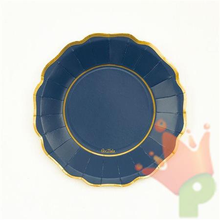 PIATTI IN CARTONCINO BLUE BORDO ORO 21 CM 8 PZ