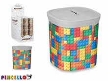 SALVADANAIO IN PLASTICA QUADRATO TEMA COSTRUZIONI 10,2X9 CM