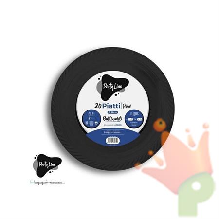 PIATTI PIANI IN PLASTICA NERI 22 CM 20 PZ