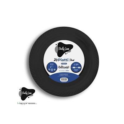 PIATTI PIANI IN PLASTICA NERI 22 CM 20 PZ