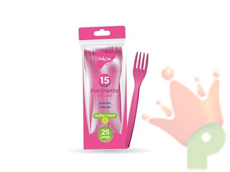 FORCHETTE FUCSIA IN PLASTICA RIUTILIZZABILE 15 PZ