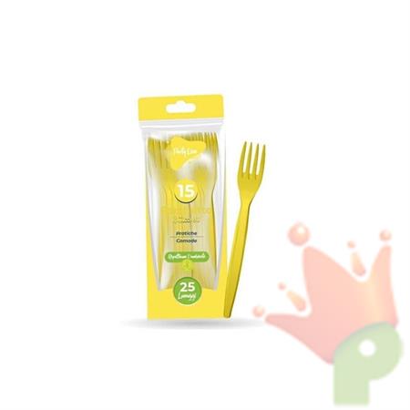 FORCHETTE GIALLE IN PLASTICA RIUTILIZZABILE 15 PZ