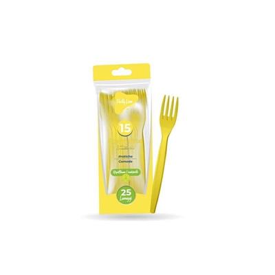 FORCHETTE GIALLE IN PLASTICA RIUTILIZZABILE 15 PZ