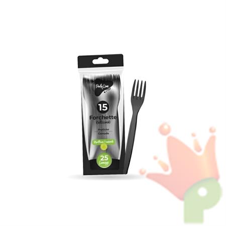 FORCHETTE NERE IN PLASTICA RIUTILIZZABILE 15 PZ