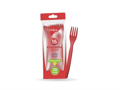 FORCHETTE ROSSE IN PLASTICA RIUTILIZZABILE 15 PZ