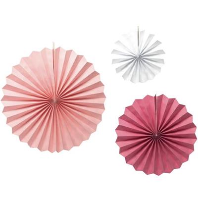 VENTAGLI IN CARTA ROSA 3 PZ 20/30/40 CM