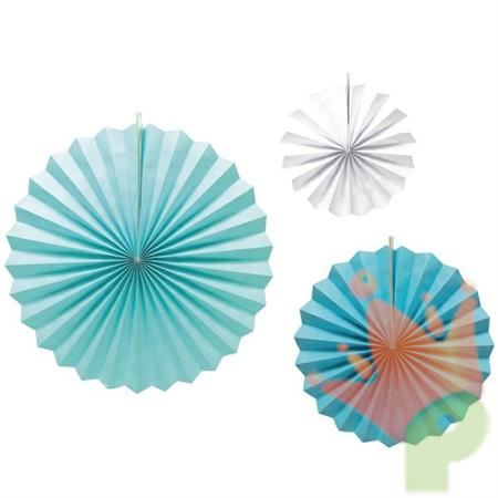 VENTAGLI IN CARTA 3 PZ AZZURRO 20/30/40 CM