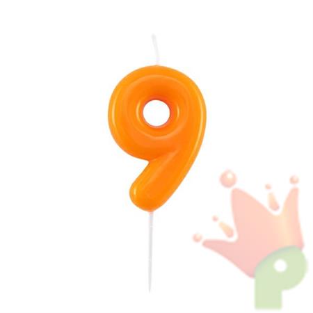 CANDELINA NUMERO 9 GLOSSY ARANCIO CON PICK 10,5 CM
