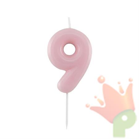 CANDELINA NUMERO 9 GLOSSY ROSA CON PICK 10,5 CM