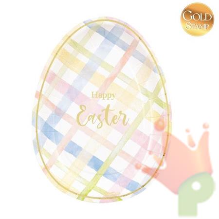 PIATTI IN CARTA SAGOMATI FORMA UOVO HAPPY EASTER 22 CM 8 PZ