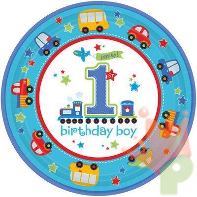 PIATTO 23CM 1° COMPLEANNO ALL ABOARD 8PZ