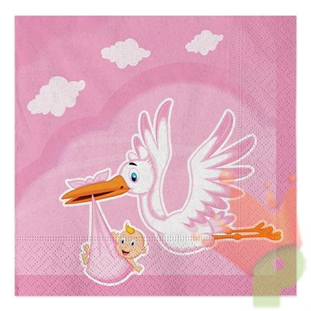 TOVAGLIOLI 33X33 CICOGNA NUVOLA ROSA 20PZ