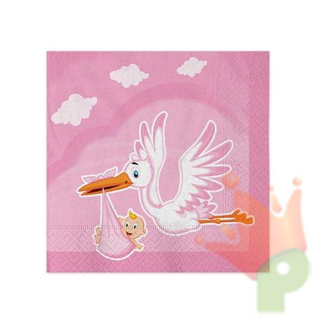 TOVAGLIOLI 25X25CM CICOGNA NUVOLA ROSA 20PZ