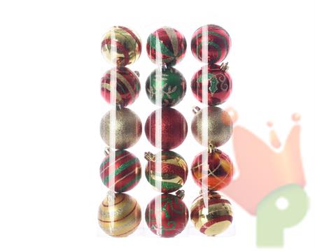 PALLINE IN TUBO ROSSO ORO DECORATO 6 CM 5 PZ