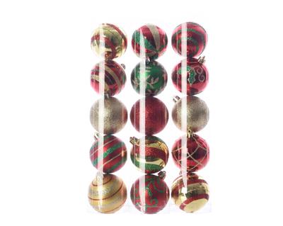 PALLINE IN TUBO ROSSO ORO DECORATO 6 CM 5 PZ