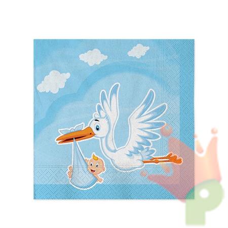 TOVAGLIOLI 25X25 CM CICOGNA NUVOLA CELESTE 20 PZ