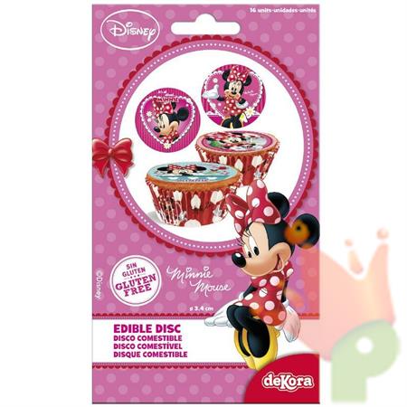 DISCHETTI IN ZUCCHERO PER CUPCAKES D. 3,4CM MINNIE 16PZ
