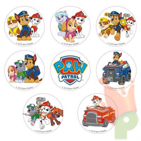 DISCHETTI IN ZUCCHERO PER CUPCAKES D. 3,4CM PAW PATROL 16PZ