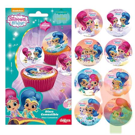 DISCHETTI IN ZUCCHERO PER CUPCAKES D. 3,4CM SHIMMER & SHINE 16PZ