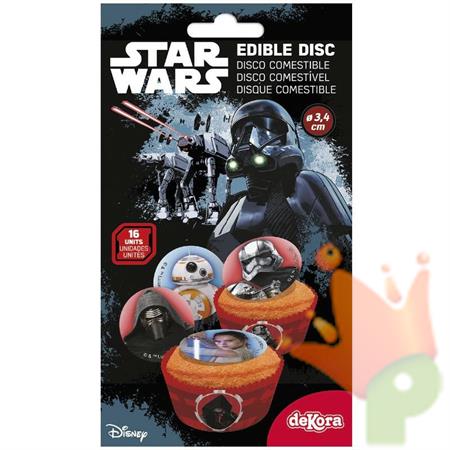 DISCHETTI IN ZUCCHERO PER CUPCAKES D. 3,4CM STAR WARS 16PZ