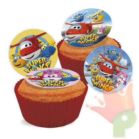 DISCHETTI IN ZUCCHERO PER CUPCAKES D. 3,4CM SUPER WINGS 16PZ