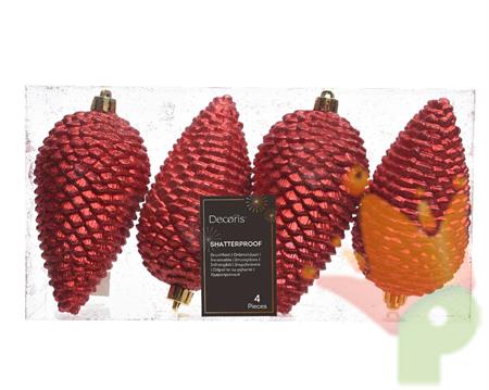 PENDENTI PER ALBERO DI NATALE PIGNE ROSSE BOX DA 4 PZ