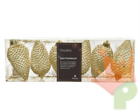 PENDENTI PER ALBERO DI NATALE PIGNA ORO E BIANCO BOX DA 6 PZ