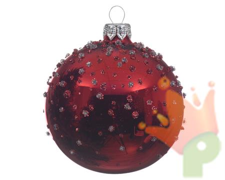 PALLINA DI NATALE ROSSA DECORO ARGENTO 8 CM