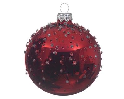 PALLINA DI NATALE ROSSA DECORO ARGENTO 8 CM