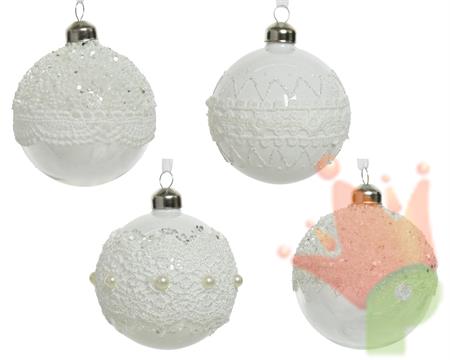 PALLINA DI NATALE BIANCA DECORATA 8 CM