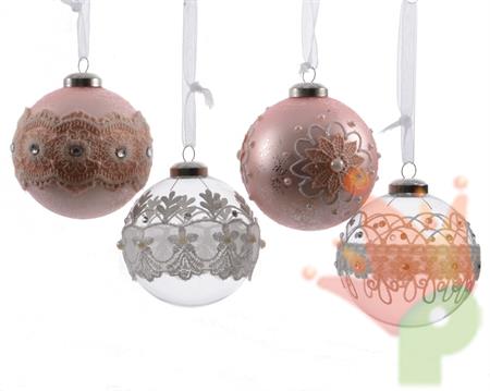 PALLA VETRO CON DECORAZIONE MERLETTO ASSORT dia8cm